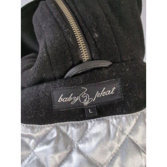 Baby Phat Sz L Vintage Y2k Bomber Jacket Hooded Spell Out Lamb Leather Sleeves - Picture 10 of 16
